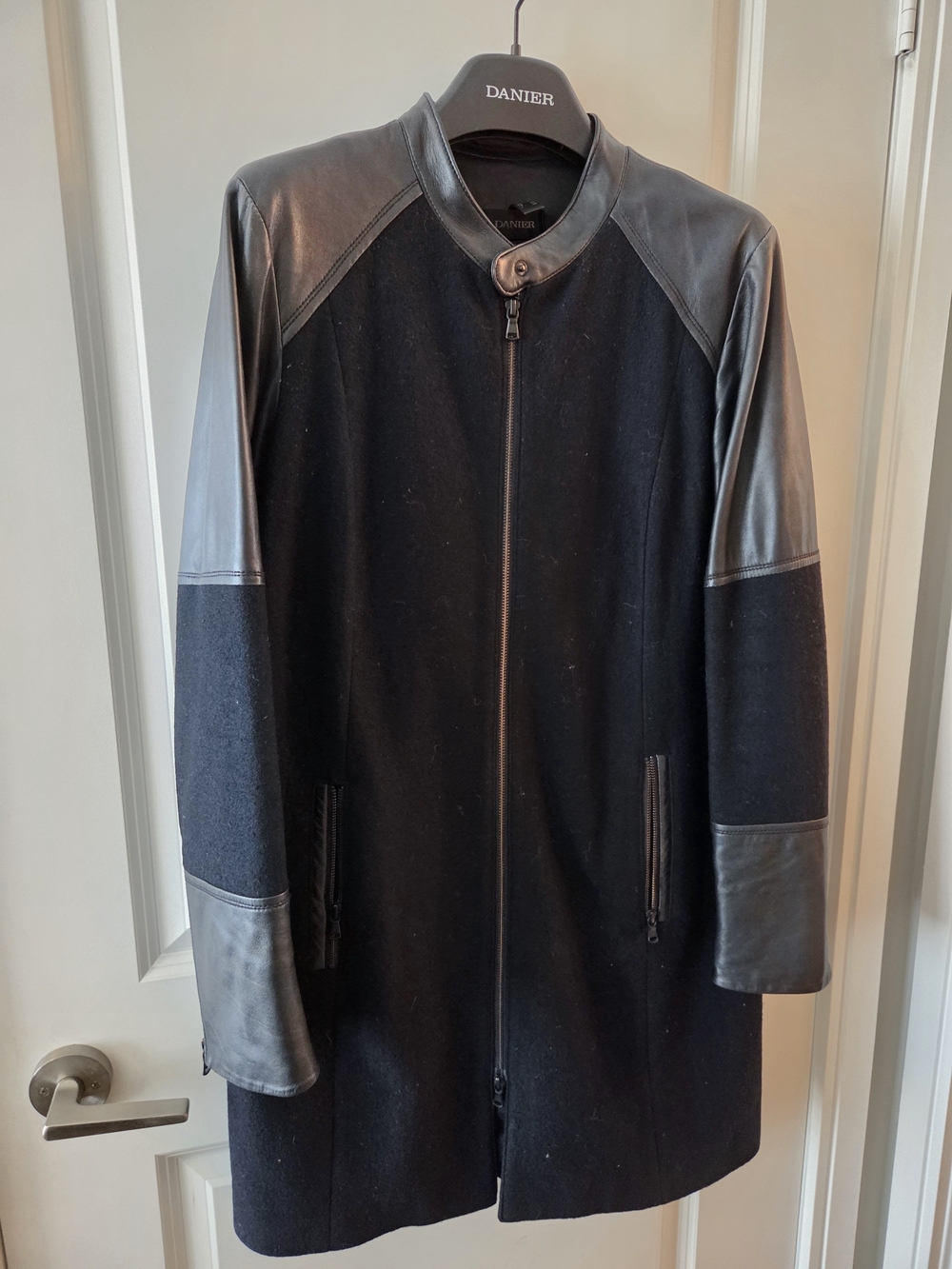Danier Black Leather And Wool Car Coat
